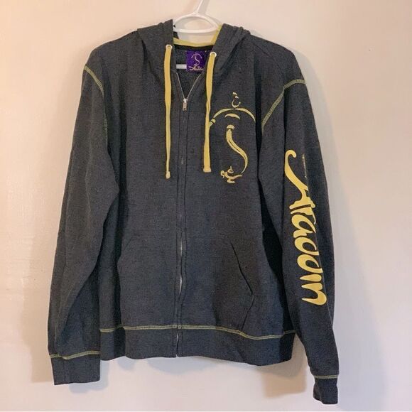 Disney Aladdin Sweatshirt Hoodie Zip Up Dark Gray Sz Large Gorgeous - Picture 1 of 5